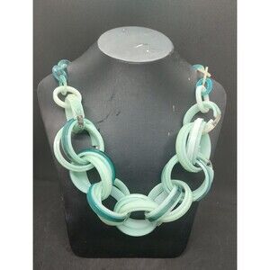 Rush by Denis & Charles Large Chunky Green Blue Resin Acrylic Link Necklace
